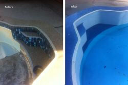 Pool upgrade in Blue Lagoon finish, before and after