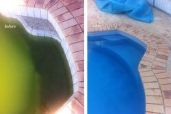 Pool renovation in Blue Lagoon finish, before and after